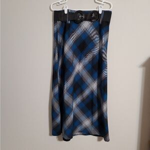 Blue plaid maxi skirt with belt